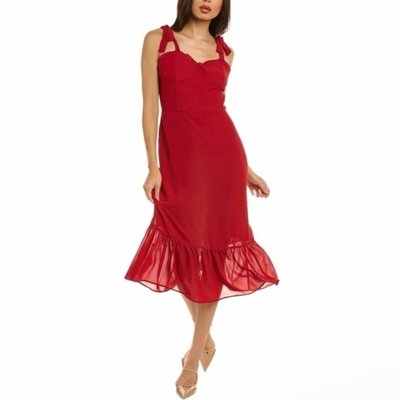 O.P.T. Toile de Jouy Red Tie Strap Midi Dress - Picture 15 of 15